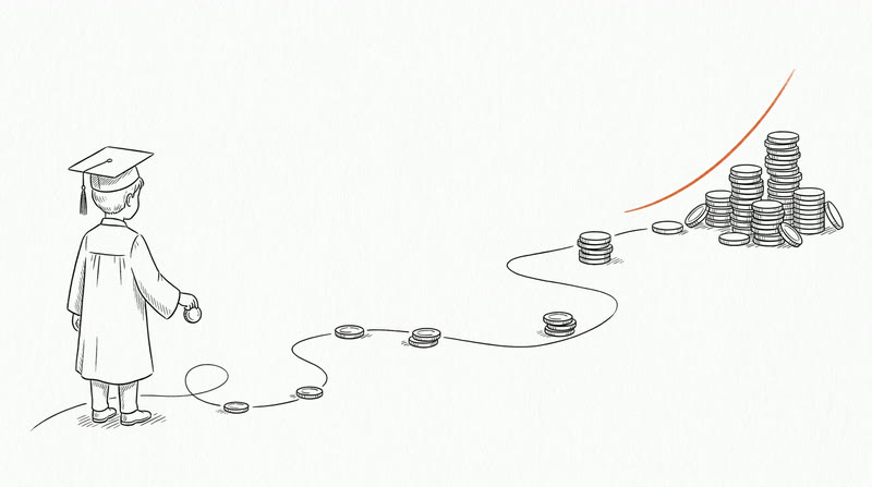 Ilustración del artículo: $100 al mes desde la universidad hasta los 60 en el S&P 500